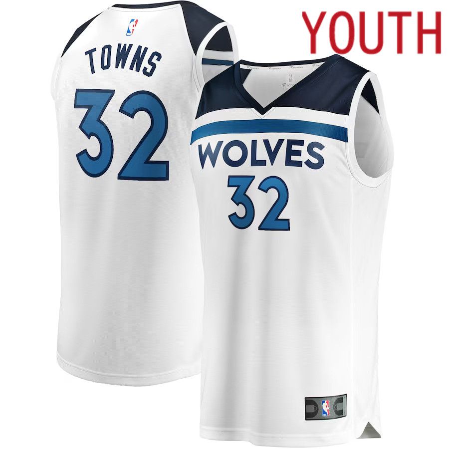 Youth Minnesota Timberwolves 32 Karl-Anthony Towns Fanatics Branded White Fast Break Replica Player NBA Jersey
